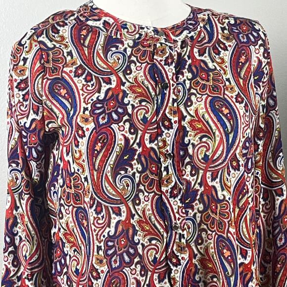 Liz Claiborne Button Front Red & Blue Paisley Long Sleeve Blouse Size Small - Picture 2 of 6